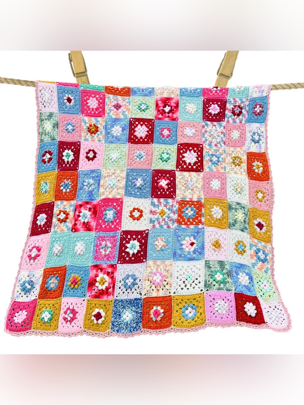 Vintage Granny Square Crochet Afghan Throw Blanket Handmade Boho Cottagecore